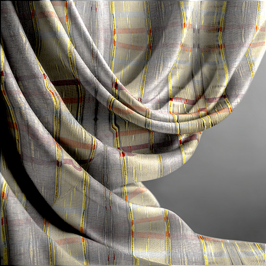 Plaid fabric with red and yellow lines on a gray background
