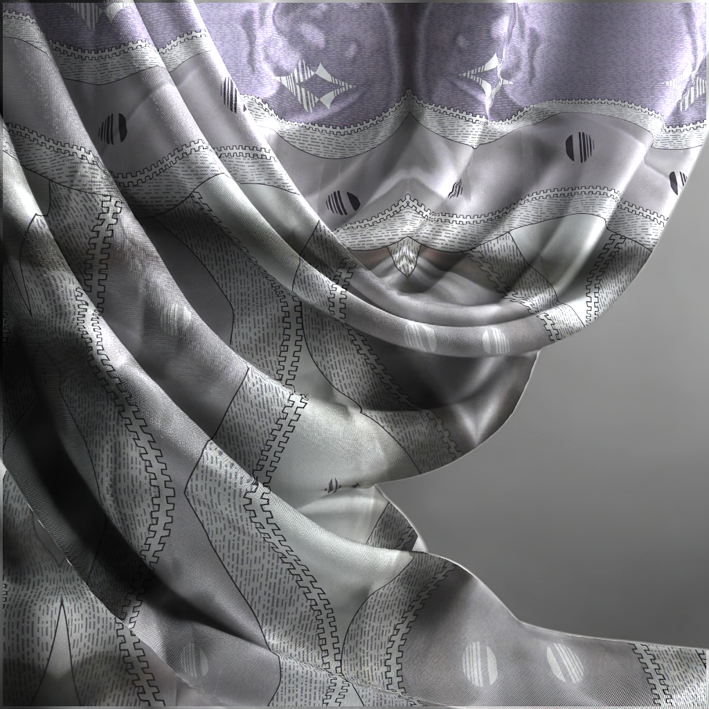 Close up of a patterned fabric with intricate designs on a plain background