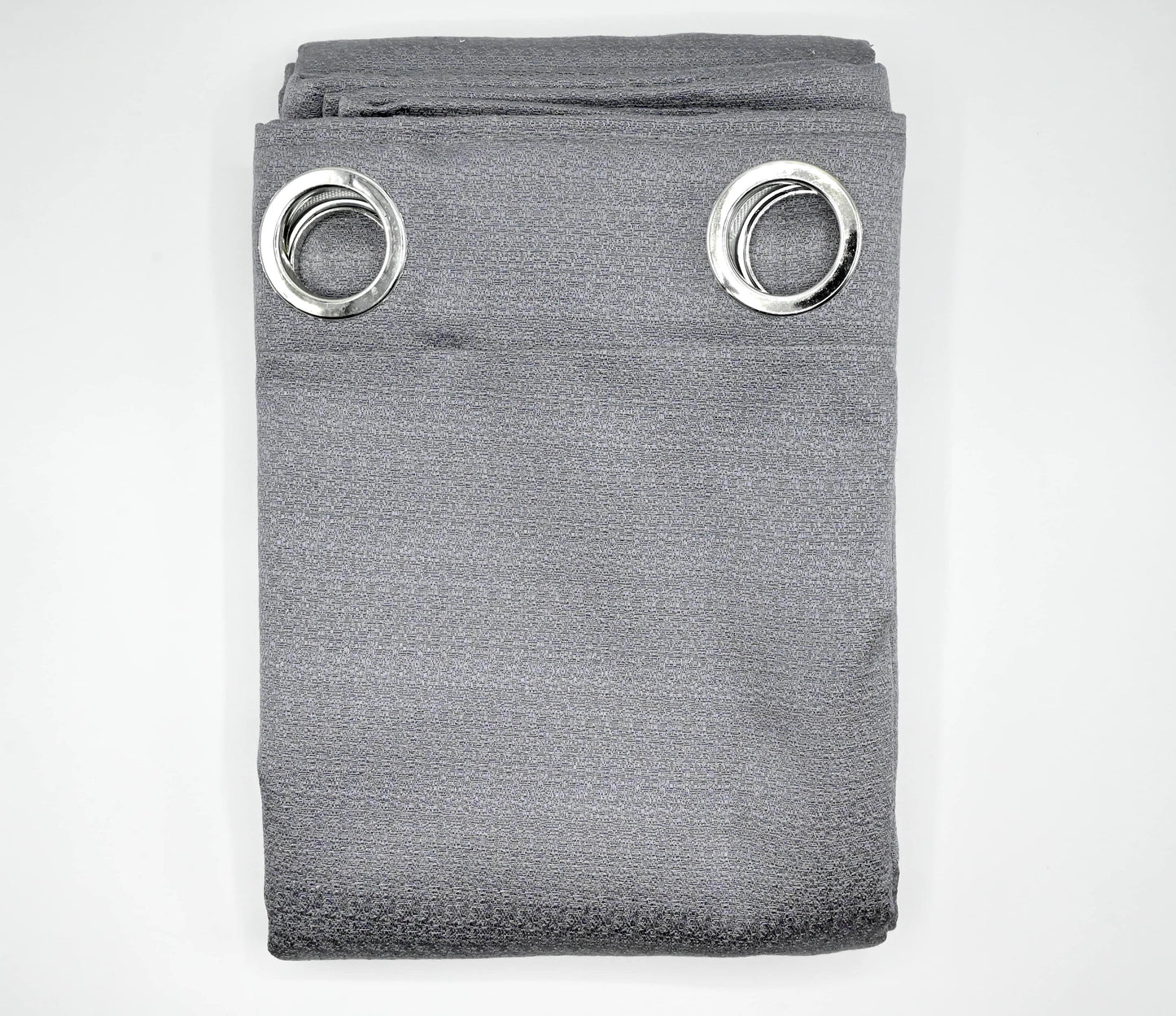 Gray curtain with silver eyelets on a white background