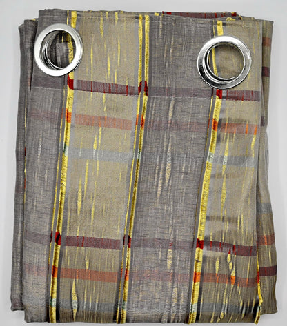 Plaid curtain with silver rings on a white background