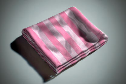 Folded fabric in soft blush pink with alternating satin stripes, ready made curtain