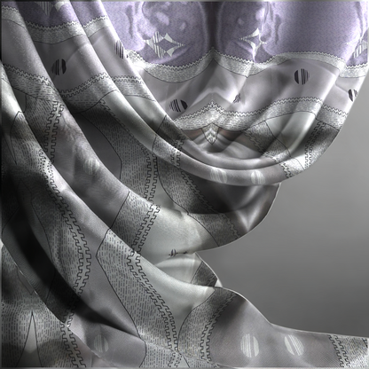 Close up of a patterned fabric with intricate designs on a plain background