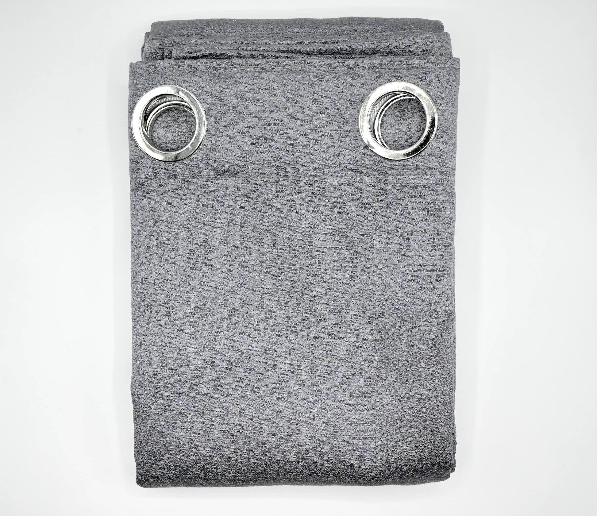 Gray curtain with silver eyelets on a white background