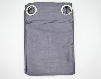 Folded gray curtain with eyelets on a white background